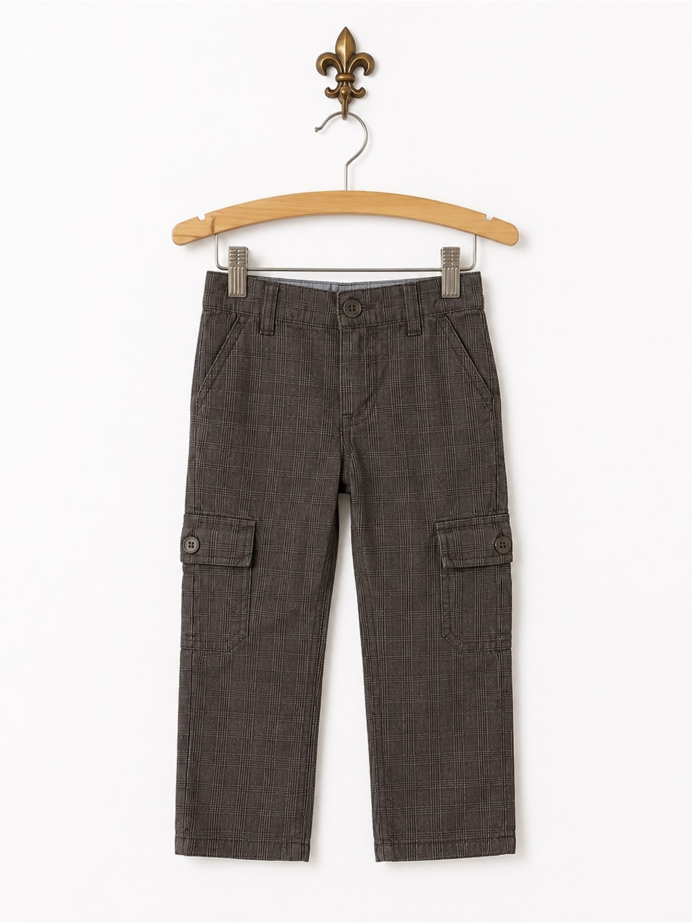 Jacadi brown gray plaid casual dress pants boys 110cm=5
